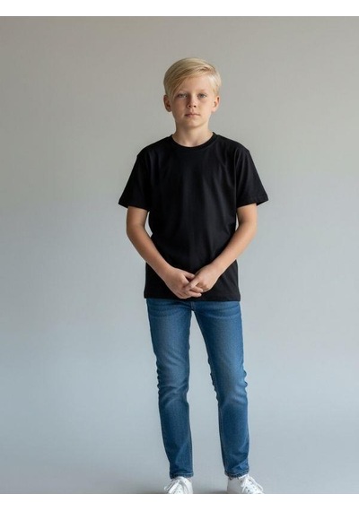 Zekids Çocuk Pamuklu Basic Yuvarlak Yaka T-shirt-16714 SIYAH