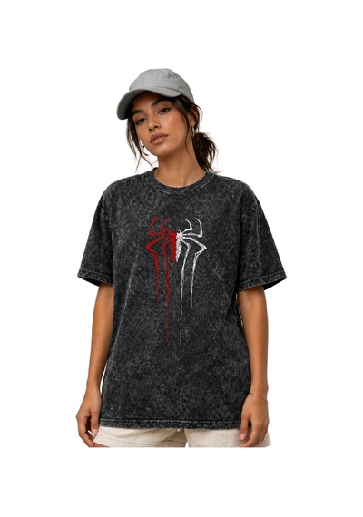 Örümcek Adam Spider-man Logo Kahraman Ön Baskılı Unisex Oversize Siyah