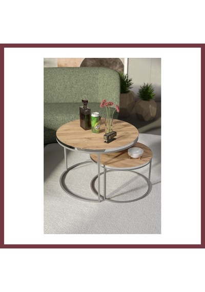 Storeşahin Gümüş Metal Orta Sehpa Ceviz 2'li Shn0720