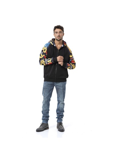 Cipo & Baxx Cl589 Erkek Hoodie Sweatshirt Modern Baskılı, Kapüşonlu, Rahat Kesim Mevsimlik Sweatshirt Siyah