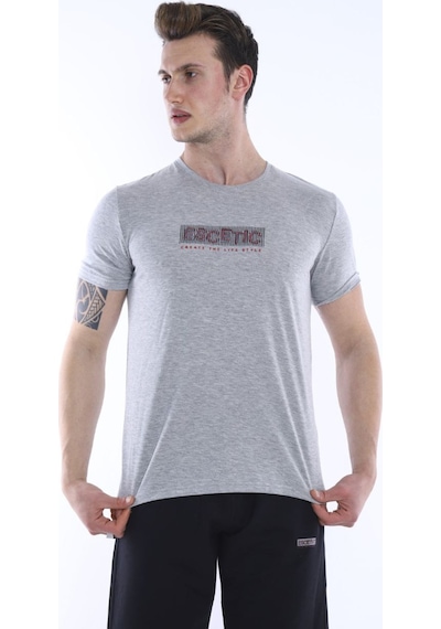 Erkek Spor G2 Melanj Bisiklet Yaka Slim Fit Alt-Üst Şort Takım-38 Açık Gri Melanj