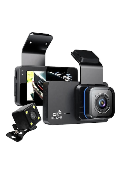 Çift Lens 1296p Süper Hd Araç İçi Kamera Wifi Arka Görüşlü