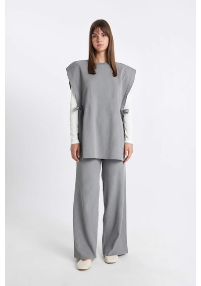 Defacto Relax Fit Triko Pantolon Beli Lastikli Basic Düz Geniş Paça Y1325AZ24AUGR422 Gri