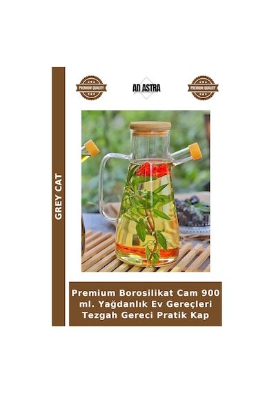 Premium Borosilikat Cam 900 Ml. Yağdanlık Ev Gereçleri Tezgah Gereci Pratik Kap Çok Renkli