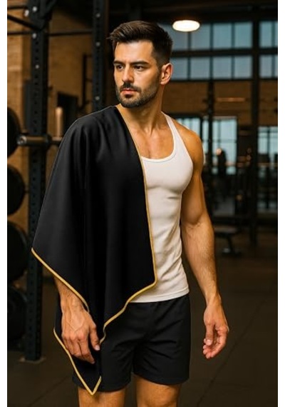 Telvesse Unisex Mikrofiber Plaj Havlusu 80x130 Cm Yumuşak Dokulu Deniz Banyo Sporcu Havlusu Large Boy Siyah Açık Bej