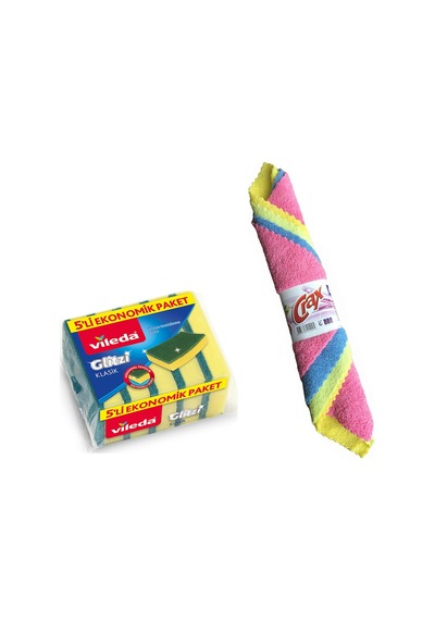 Bulaşık Temizlik Süngeri 5li 30cm  mikrofiber bez 4lü Set