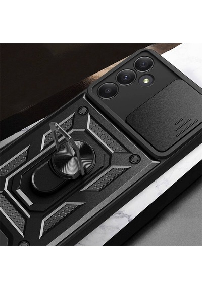 Noktaks Samsung Uyumlu Galaxy A35 Kılıf Sürgülü Kamera Korumalı Yüzüklü Çift Katman Zırh Tank Vega Kapak Mavi