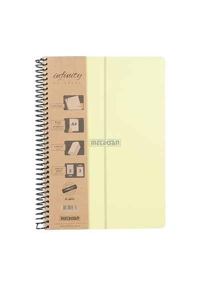 Infinity Pastel Serisi, A4, 6 Konulu 3 Kareli, 3 Çizgili 180 Yaprak Pp Kapaklı Spiralli Defter, Sarı 103 Ivory