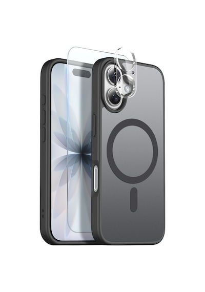 Teleplus Apple Uyumlu iPhone 16 Kılıf Babet Translucent 3in1 Msafe Şarj Özellikli Kapak + Ekran Koruyucu Siyah