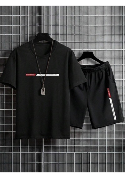 Newyork Çizgi T-shirt Şort - Siyah Alt Üst Kombin Şort Tişört Takım Baskılı Oversize Bisiklet Yaka Siyah Newyork Çizgi T-shirt Şort - Siyah Alt Üst Kombin Şort Tişört Takım Baskılı Oversize Bisiklet Yaka Siyah