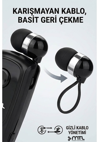 Yaka Klipsli Mono Makaralı Bluetooth Kulaklık Çift Telefon Destekli Mt920