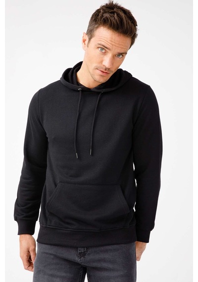 Igs İgs Erkek Siyah Modernfıt / Ekstra Dar Kalıp Kapşonlu Fermuarsız Sweatshirt Siyah