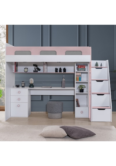Ranza, Troya Ranza Masa Kitaplık - Antrasit 1 Adet Comfort Yatak Pembe- Beyaz 90 x 200 CM