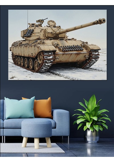 Çöl Kamuflajlı Savaş Tankı Dekoratif Kanvas - Mdf Ahşap Tablo