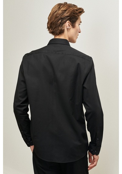 AC&Co / Altınyıldız Classics Erkek Siyah Slim Fit Dar Kesim Düğmeli Yaka Gabardin Desenli Gömlek 4A2023100059SYHXL Siyah