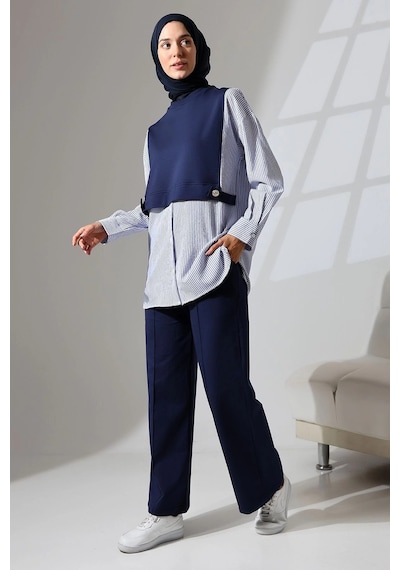 Mihran Butik Kadın Lacivert Mevsimlik Penye Alt Üst Spor Ve Rahat Ikili Tunik Pantolon Şık Tesettür Takım