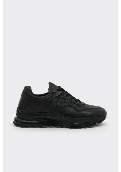 Derinet Comfort Hakiki Deri Erkek Sneaker Siyah Siyah