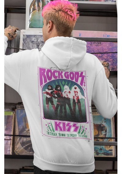 Sevbano Rock Gods Kiss Rock Metal Müzik Grubu Sırt Baskılı Unisex Oversiz beyaz