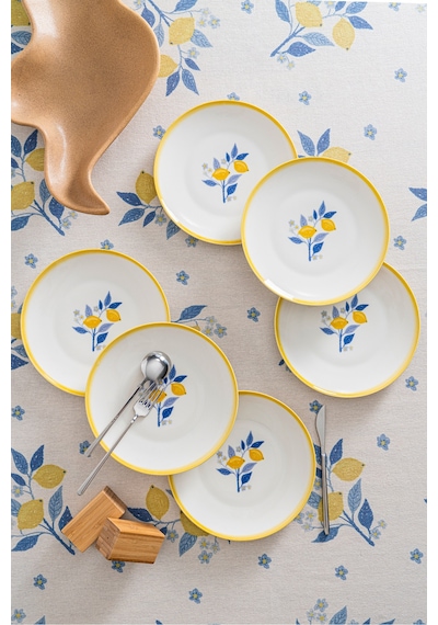 Limon Desenli 25 Cm Premium Porselen Servis Tabağı - 6 Adet Sarı