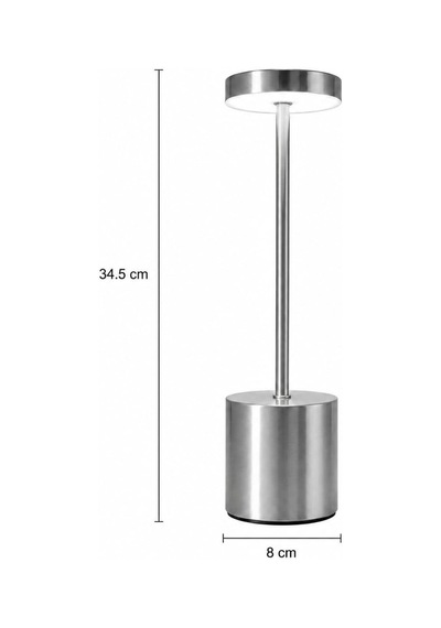 Şarjlı Led Masa Lambası 3 Işık Sıcaklığı Ve Parlaklık Ayarı, Dokunmatik Kontrol, Yüksekliği 34.5 Cm, Alt Tabanı 8 Cm Şık Ve Modern Tasarım, Kullanım Kolaylığı Ymn-8 Silver Diğer