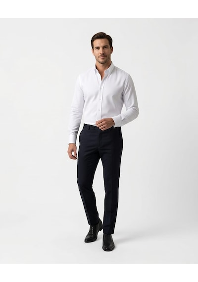 Özeniş Erkek Cepsiz Pamuklu Uzun Kollu Oxford Slim Fit Gömlek Beyaz