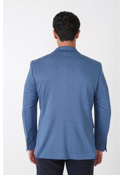 Slim Fit Sivri Yaka Çift Yırtmaçlı Esnek Yünlü İndigo Ceket C 746 Indıgo