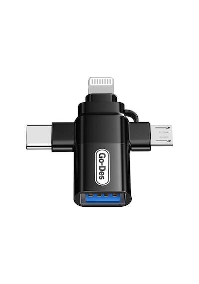 Go Des Gd-ct196 4in1 Type-c+lightning+micro+usb3.0 Otg Dönüştürücü Adaptör Siyah