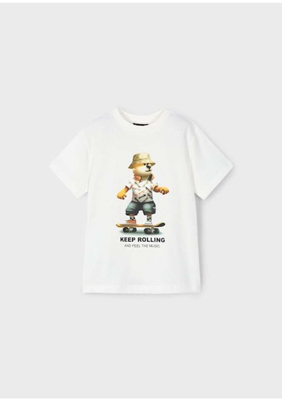 Erkek Çocuk Kaykay Baskılı Tshirt 4-8 Yaş Krem Krem