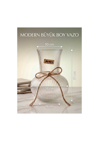 Modern Büyük Boy Rustik Cam Vazo 21 Cm,dekoratif Şeffaf Çizgili Vintage Vazo,salon, Masa, Çiçeklik, Bohem Ev Dekorasyonu Şeffaf