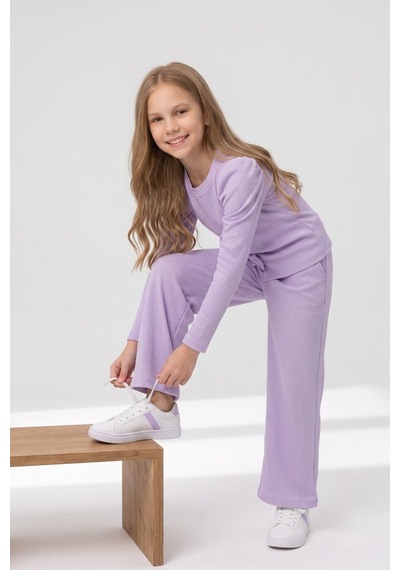 New Kids Kız Takım Çocuk Uzun Kol Lila Fiyonk Detaylı Kız Takım -91227