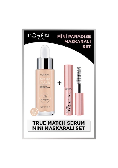 L'Oréal Paris True Match Nude Fondöten Serum 0.5-2 Very Light + Mini Paradise Maskara 4.7 ML
