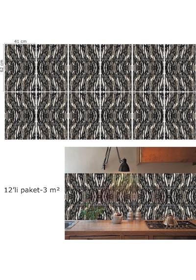 Tink Kendinden Yapışkanlı Siyah Sıralı Desenli Pvc Panel 41x62 Cm