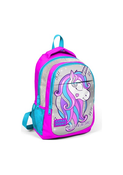 Coral High Kids Pembe Gümüş Simli Unicorn Desenli Usb'li 2'li Okul Çanta Seti Set0223412