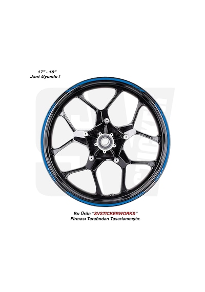 Motosiklet Jant Şeridi 16'lı Set Takım Kesikli Şerit Sticker Mavi