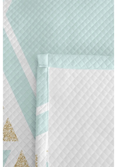 Geometrik Mint Genç Odası Tek Kişilik Pike Takımı-üçgen Beyaz Gold 160x220 Cm Kapitone Yatak Örtüsü Hafif Sis Ufku