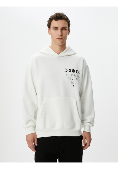 Koton Oversize Hoodie Arkası Baskılı Sloganlı Kanguru Cepli Beyaz 4sam70085mk Beyaz