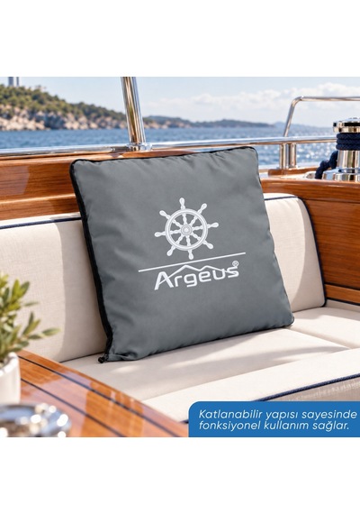 Tekne Yat Marin Kırlent - Katlanır Battaniye Ve Minder - Argeus - Dümen - Gri Çok Renkli