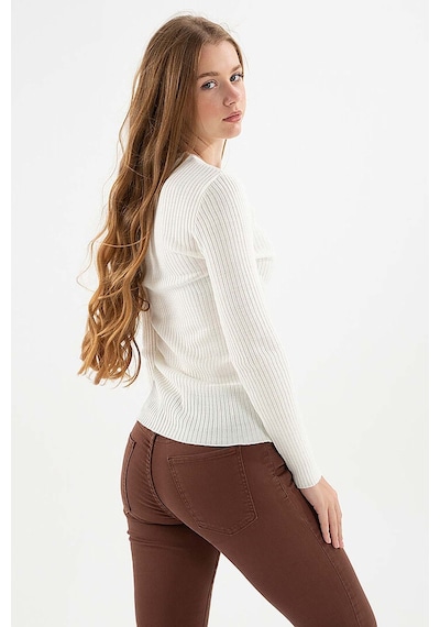 Fashion Friends Kadın Fitilli Bisiklet Yaka Kazak 23k0290k1 Ekru