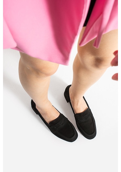 Dericia Shoes Shimmer Hakiki Deri Süet Kadın Kalın Topuklu Ayakkabı Siyah