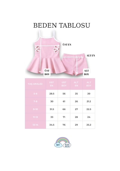 My Kids Wear Kız Çocuk Nakış Detaylı Garson Boy Mayo 5-14 Yaş 12596 Açık Pembe