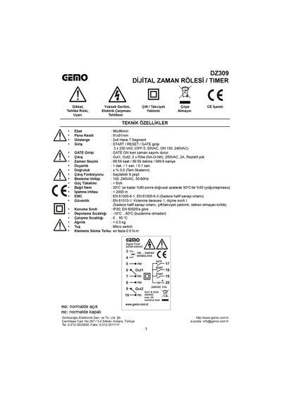 Gemo Dz309-230Vac Dijital Zaman Rölesi Timer