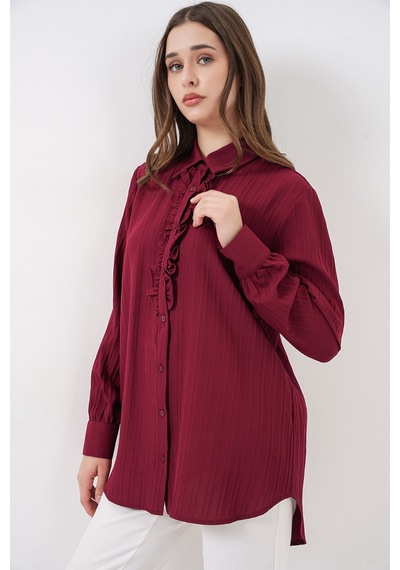 Bigdart Fırfırlı Uzun Gömlek Tunik 5953 - Bordo