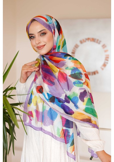 Mimiyum Nayf İpek Şal Pastel Desen - Lila