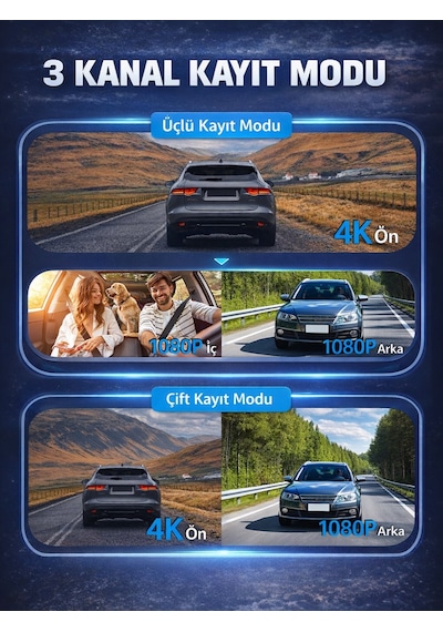 X18 Premium 3 Lens Araç İçi Kamera Wifi Gps 4k Ultra Hd Ön Arka İç Kamera Gece Görüşü Park Modu Dvr