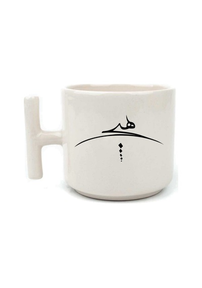 Hiçlik Sembolü Baskılı Mor Kulplu T Kupa Bardak Fincan Mug Beyaz Kulp