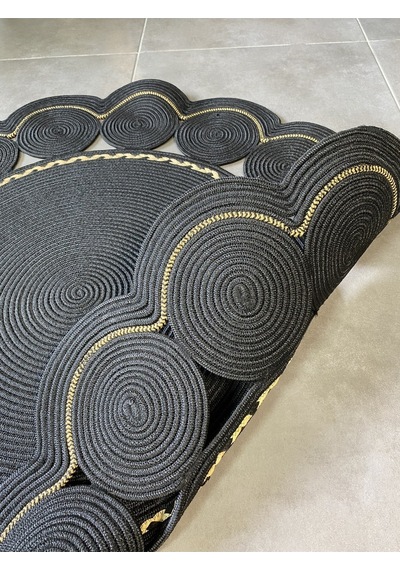 Mavaux Daisy Özel Üretim Jüt El Dokuması Kilim Siyah