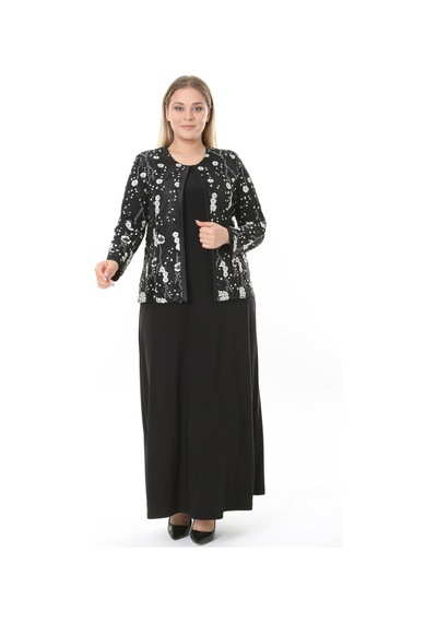 Ladies First Büyük Beden 3905 Siyah Ceket + Elbise Takım 001