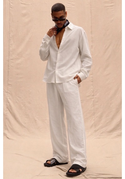 Cool Tarz Erkek Beyaz Tencel Kumaş Oversize Gömlek Pantolon Takım Rahat Kesim Yazlık Kombin Beyaz Beyaz Cool Tarz Erkek Beyaz Tencel Kumaş Oversize Gömlek Pantolon Takım Rahat Kesim Yazlık Kombin Beyaz Beyaz