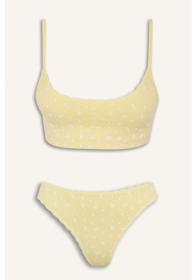 Defacto Kadın 2li Takım Desenli Seamles Kumaş Bralet Külot-fall İn Love E6601ax25smyl118 Sarı