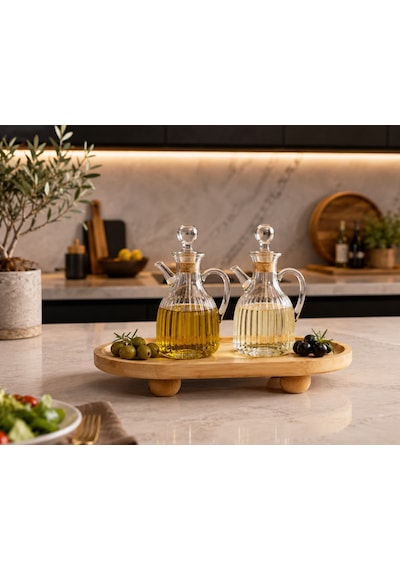 Mien Bambu Sunumluk 24x14x2,8 Cm Ayaklı Doğal Bambu Servis Ve Kahvaltı Tabağı Açık Kahverengi
